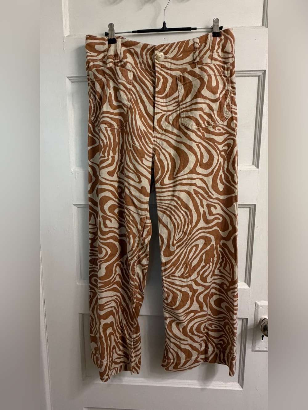 Anthropologie Tan and Cream Zebra-Print Colette Pants
